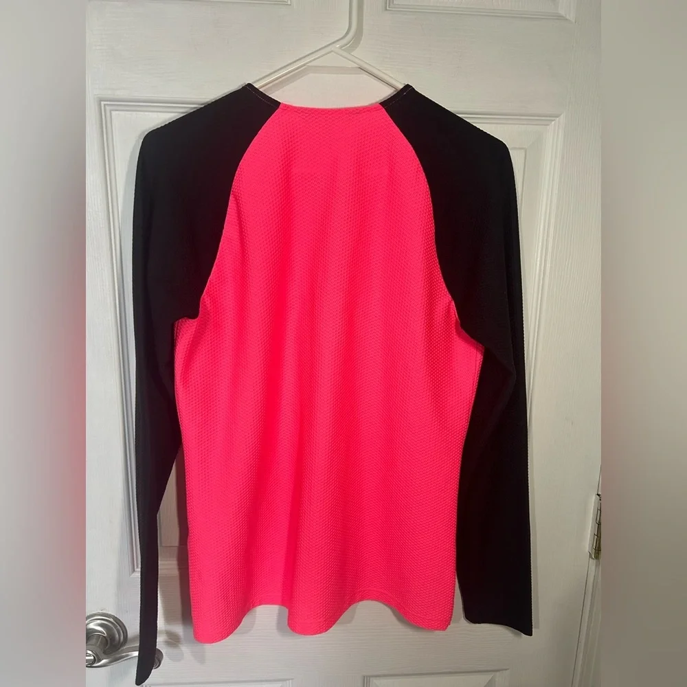 Lauren Ralph Lauren neon pink black waffle-knit 1/4-zip athletic top Size Large - Picture 7 of 12